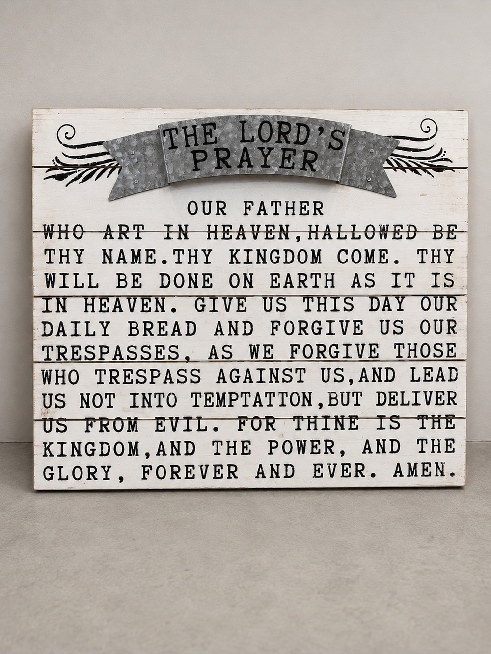 The Lord's Prayer Wall Art - White and Gray Rustic Sign